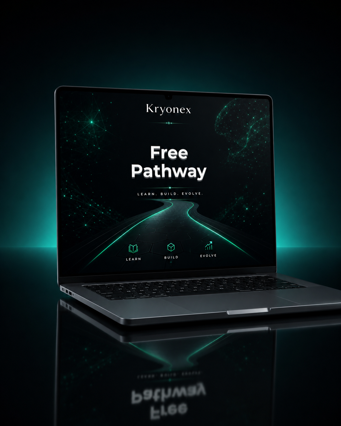 Laptop displaying 'Free Pathway' by Kryonex on a dark background