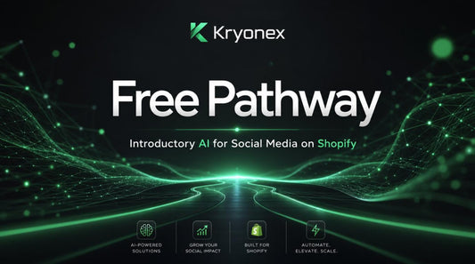 Kryonex Free Pathway promotional graphic with futuristic design elements.