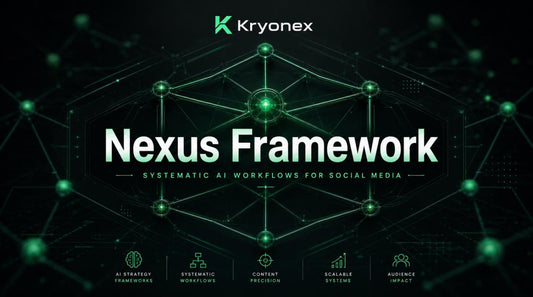 Kryonex Nexus Framework logo with network design on a dark background