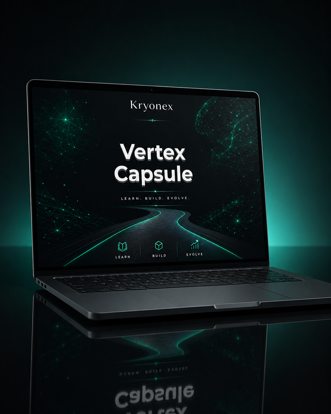 Laptop displaying Kryonex Vertex Capsule interface on a dark background