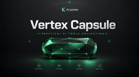 Kryonex Vertex Capsule with green geometric design on a dark background