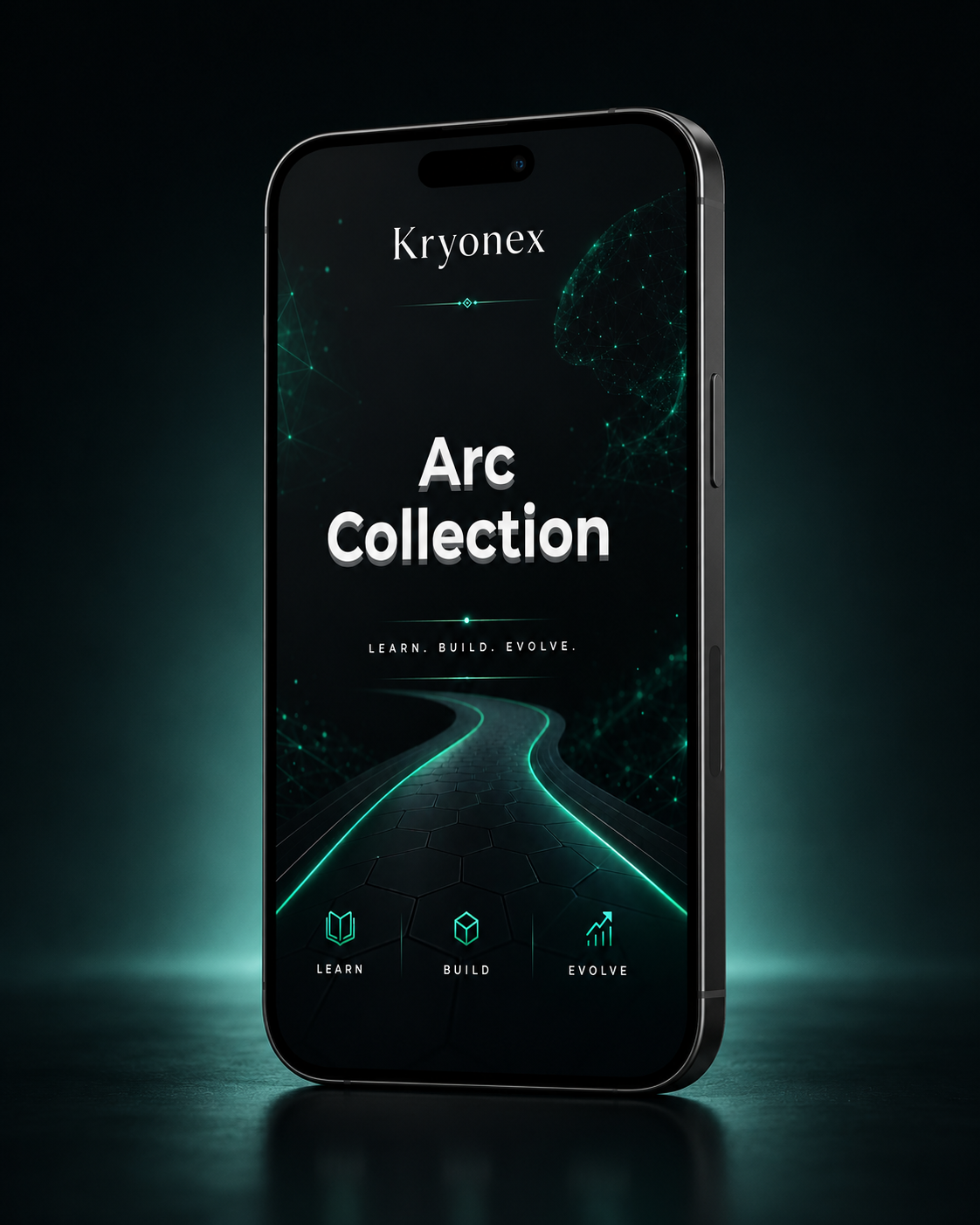 Smartphone displaying Kryonex Arc Collection interface on a dark background