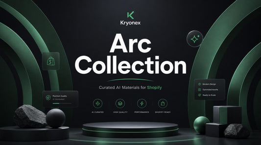Krytonex Arc Collection promotional graphic with geometric shapes and dark background