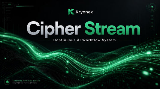 Kryonex Cipher Stream logo with green digital wave design on a dark background