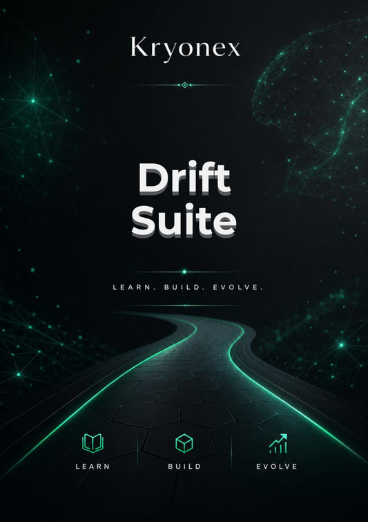 Kryonex Drift Suite cover with futuristic design elements on a dark background