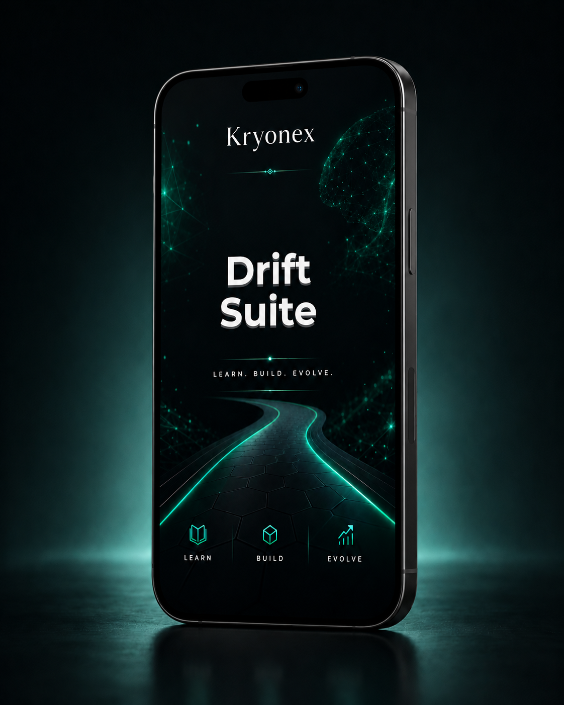 Phone displaying Kryonex Drift Suite app interface with dark background