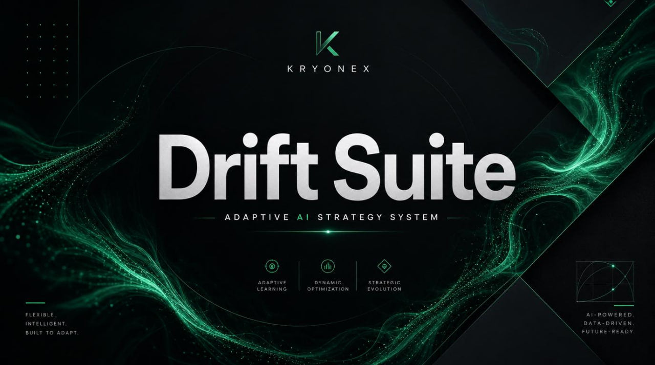 Kryonex Drift Suite logo with futuristic design elements on a dark background