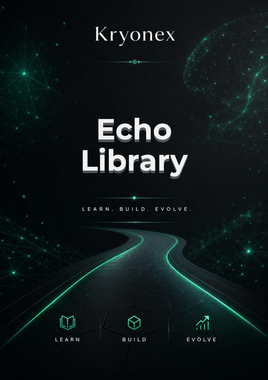 Kryonex Echo Library cover with futuristic design elements on a dark background