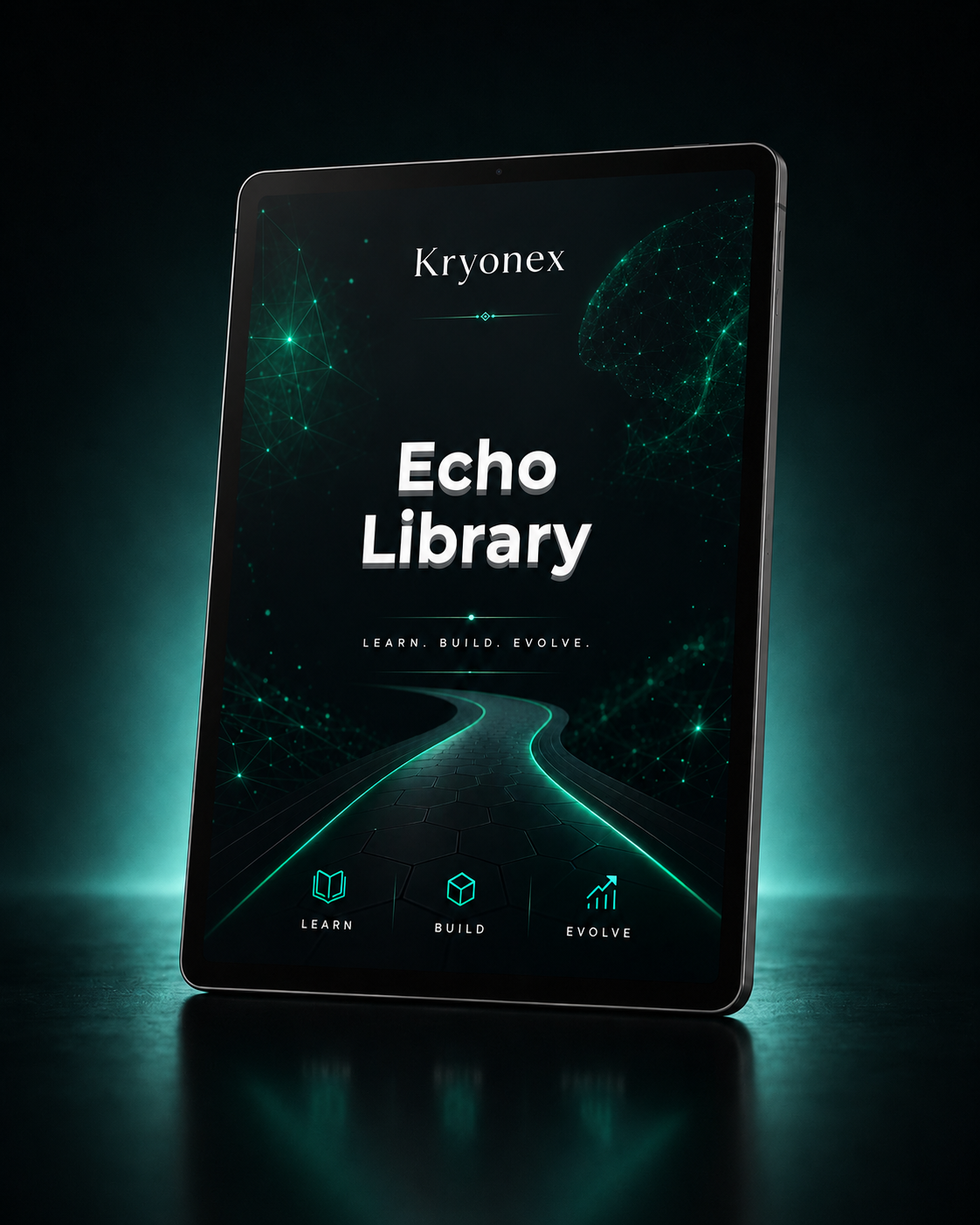 Kryonex Echo Library device with glowing green text on a dark background