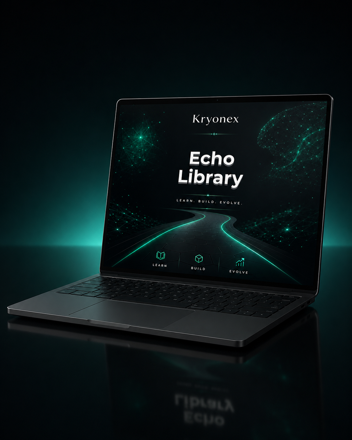 Laptop displaying Kryonex Echo Library interface on a dark background
