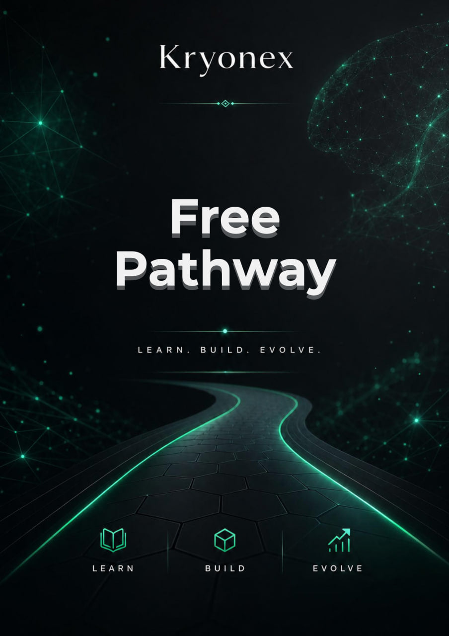 Kryonex Free Pathway promotional graphic with a dark background and glowing green path.