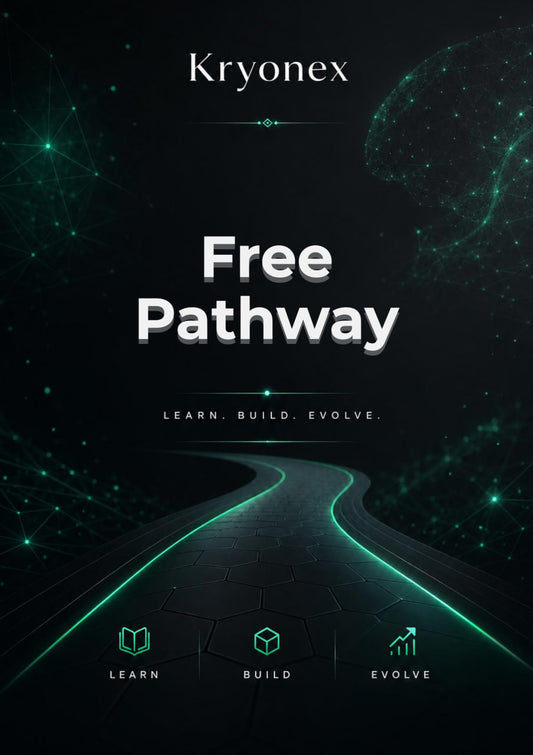 Kryonex Free Pathway promotional graphic with a dark background and glowing green path.