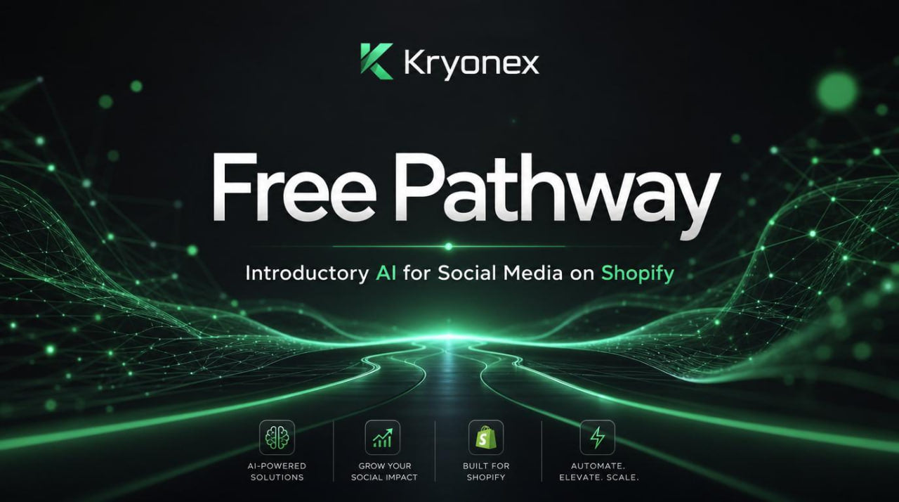 Kryonex Free Pathway promotional graphic with futuristic design elements.