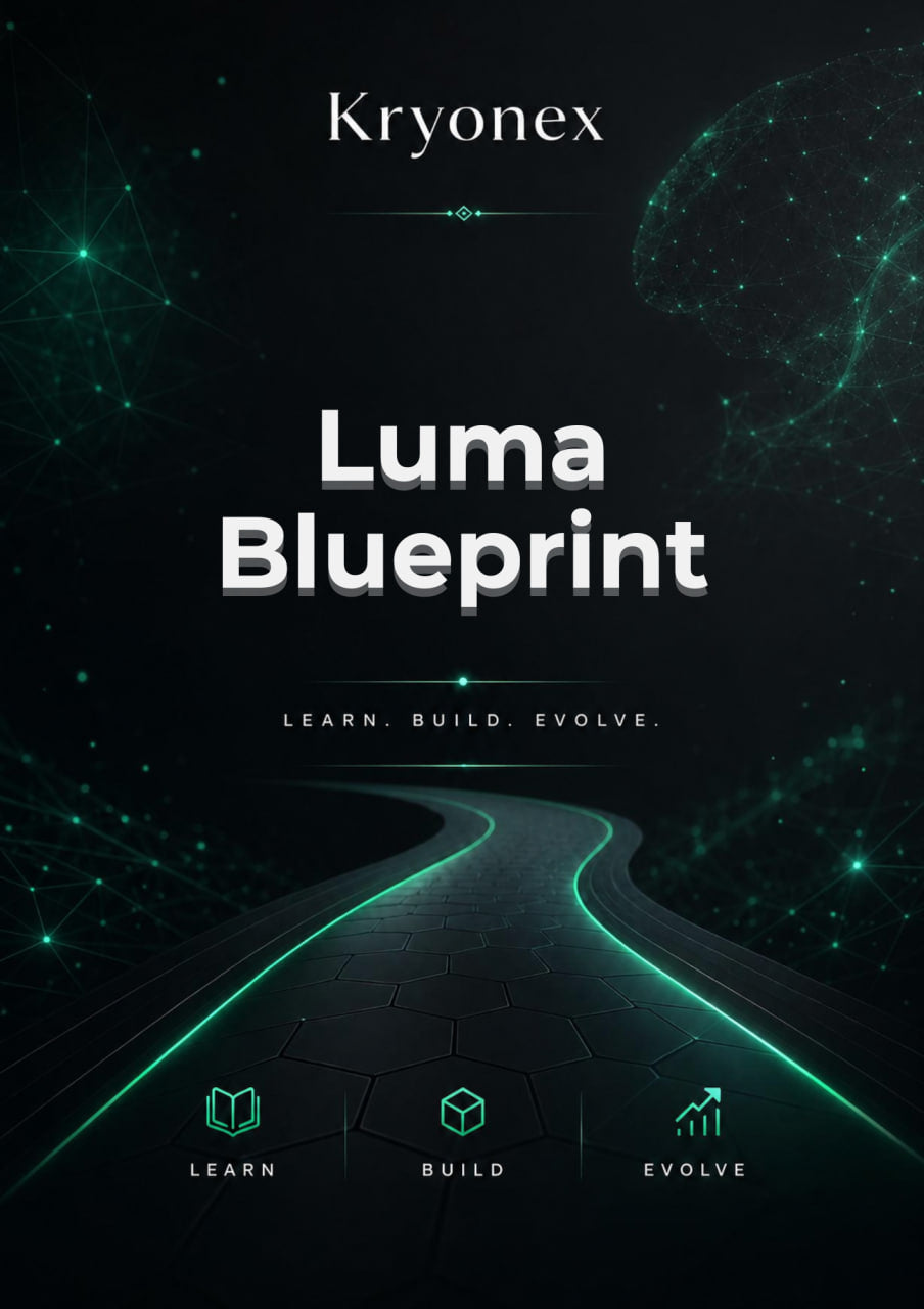 Kryonex Luma Blueprint cover with futuristic design elements on a dark background