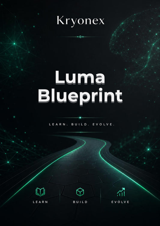 Kryonex Luma Blueprint cover with futuristic design elements on a dark background
