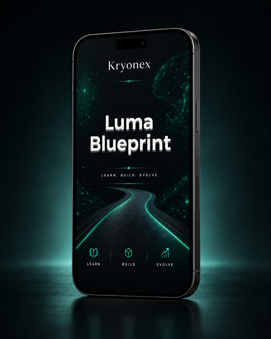Smartphone displaying Kryonex Luma Blueprint app interface on a dark background