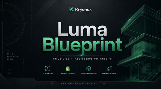 Kryonex Luma Blueprint promotional graphic with architectural design elements on a dark background.
