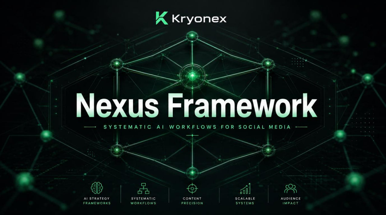 Kryonex Nexus Framework logo with network design on a dark background