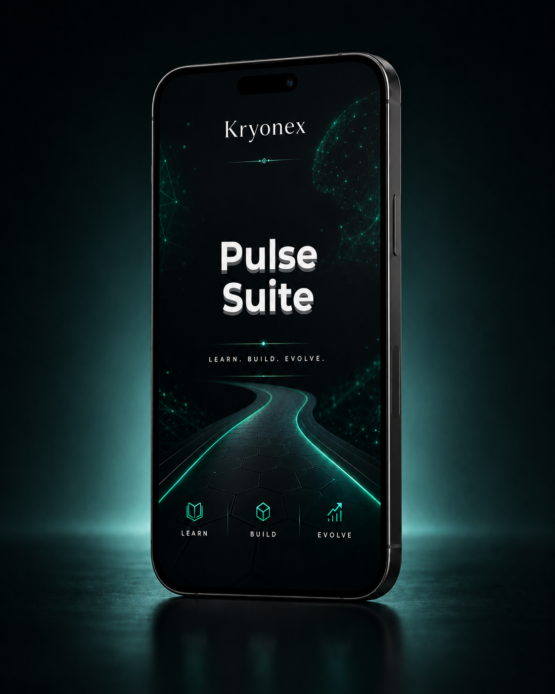 Smartphone displaying Kryonex Pulse Suite on a dark background