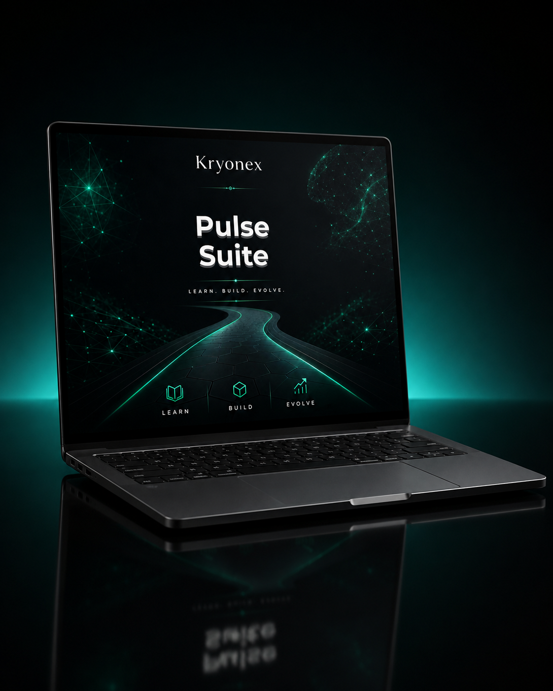 Laptop displaying Kryonex Pulse Suite interface on a dark background