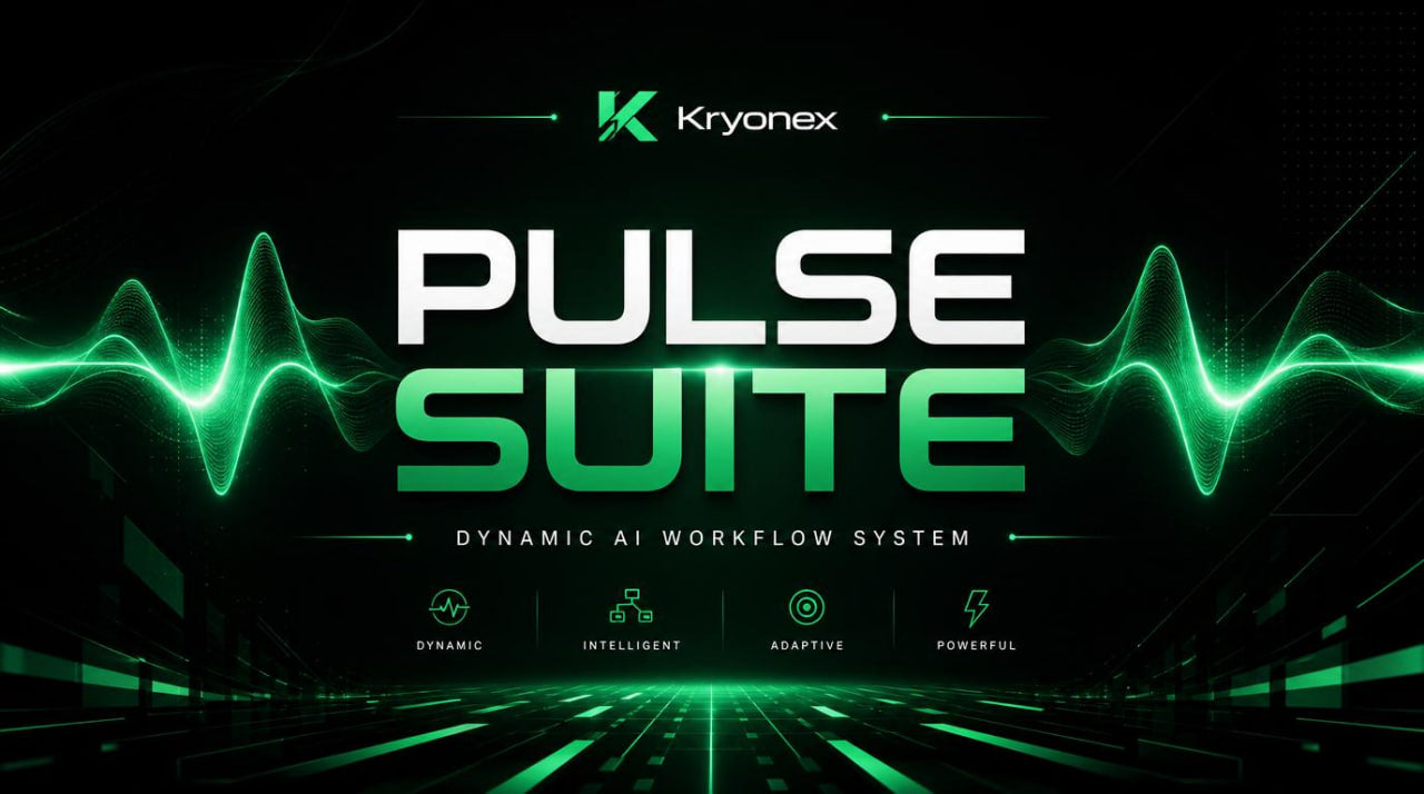 Kryonex Pulse Suite advertisement with dynamic green wave graphics on a dark background