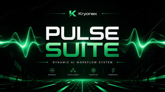 Kryonex Pulse Suite advertisement with dynamic green wave graphics on a dark background