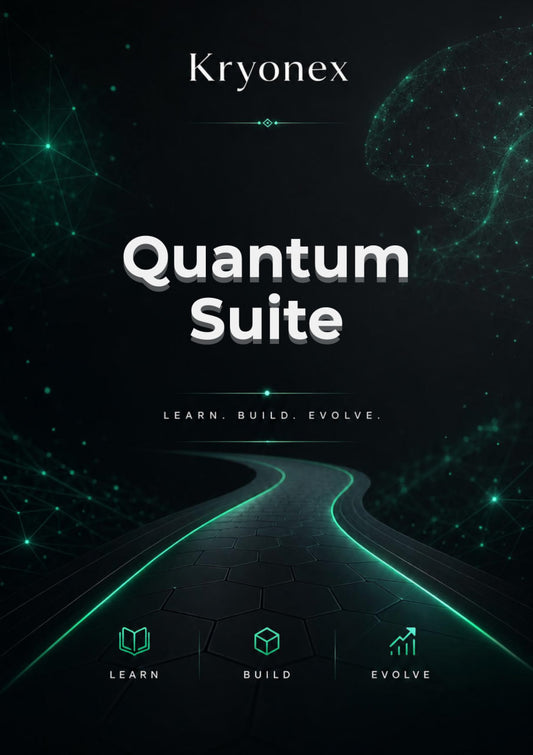 Kryonex Quantum Suite cover with futuristic design elements on a dark background