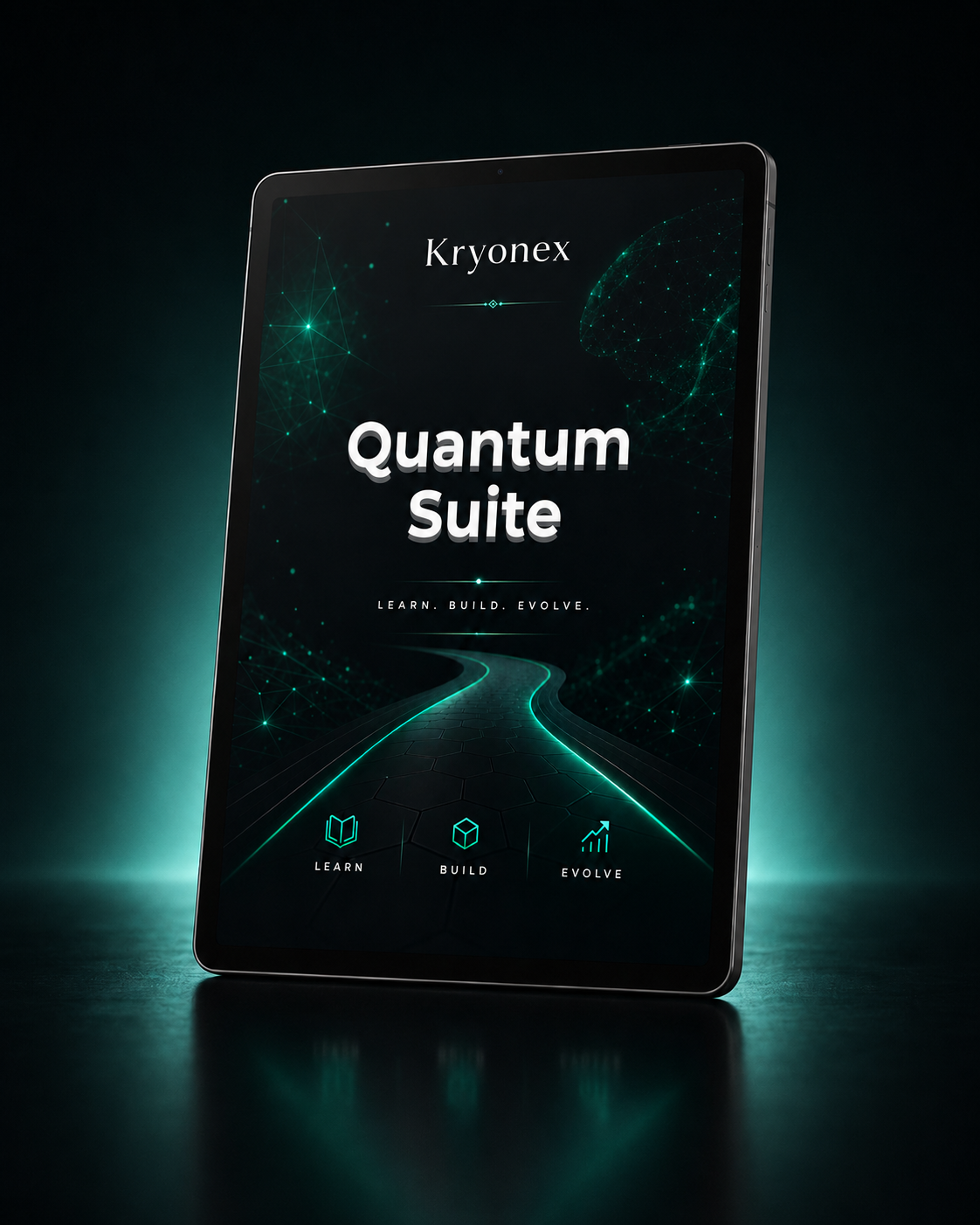 Kryonex Quantum Suite packaging with glowing green elements on a dark background