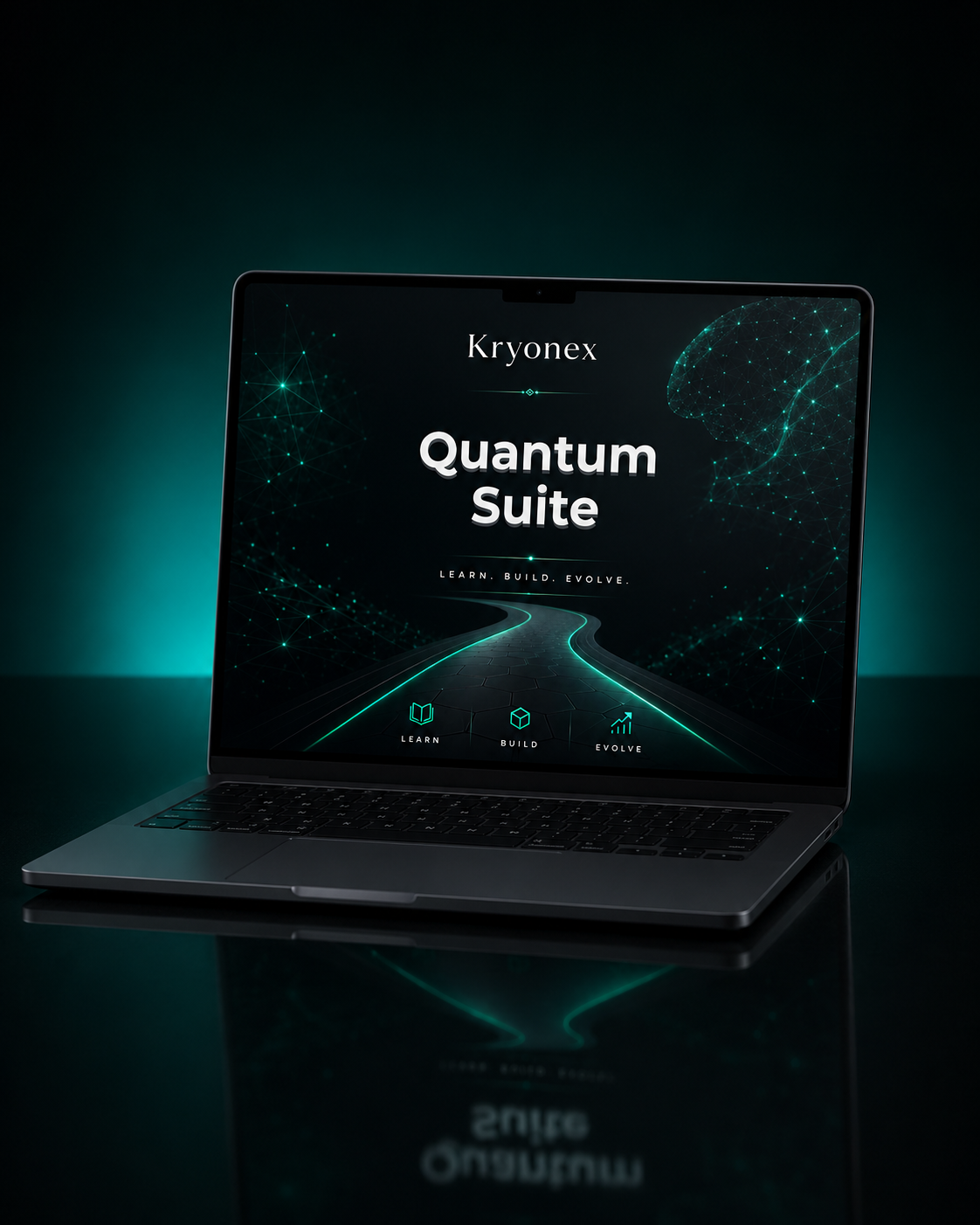 Laptop displaying Kryonex Quantum Suite on a dark background
