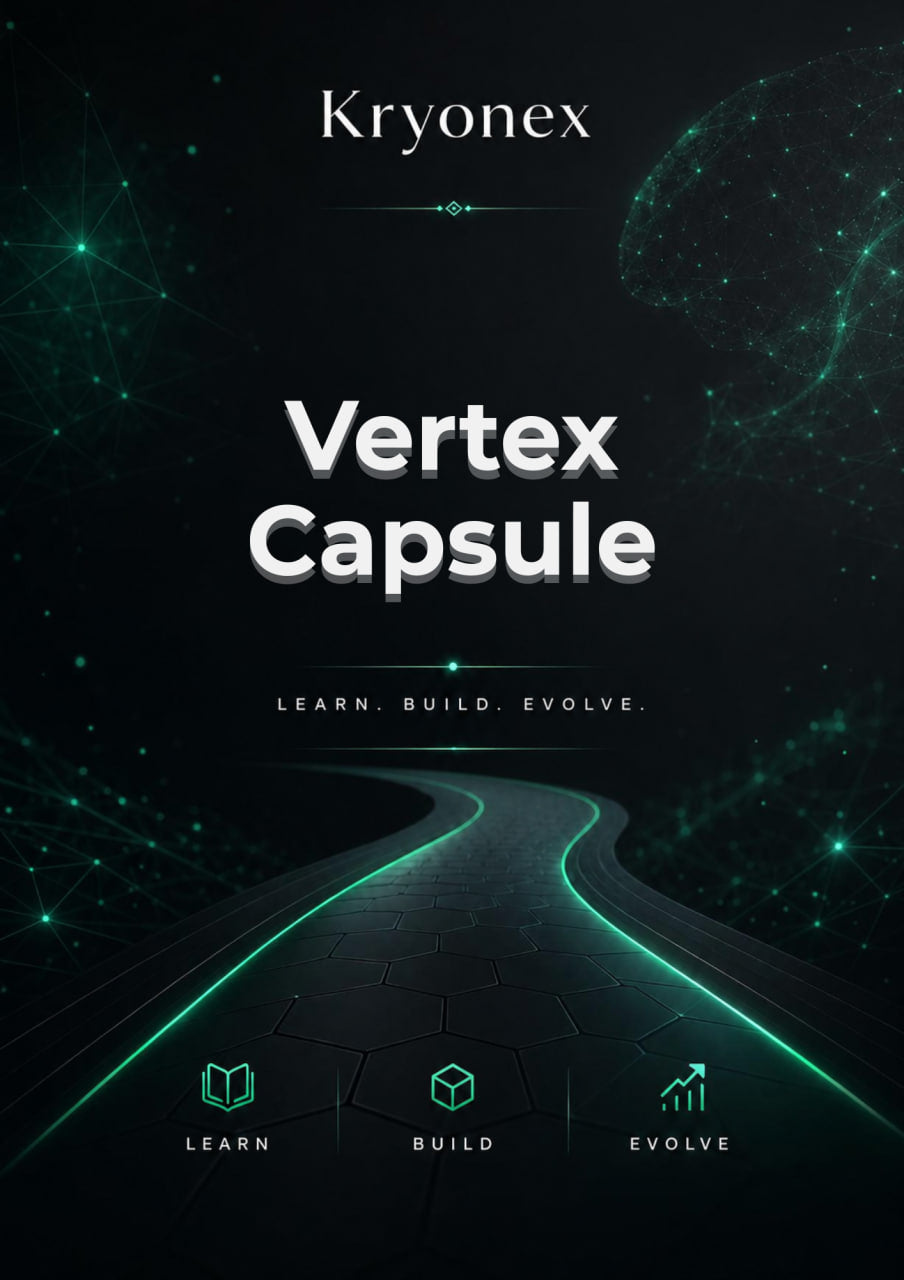 Kryonex Vertex Capsule product with futuristic design elements on a dark background