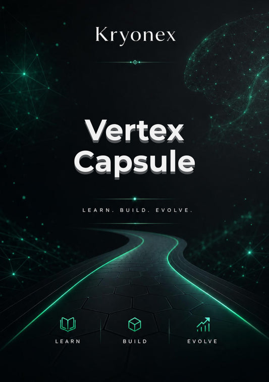 Kryonex Vertex Capsule product with futuristic design elements on a dark background