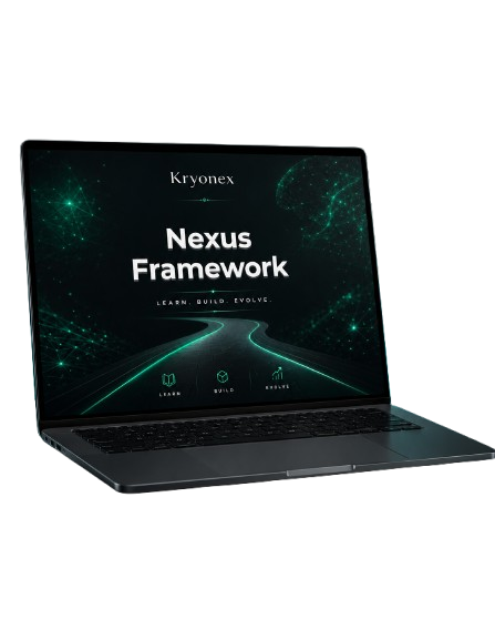 Laptop displaying Kryonex Nexus Framework on a white background